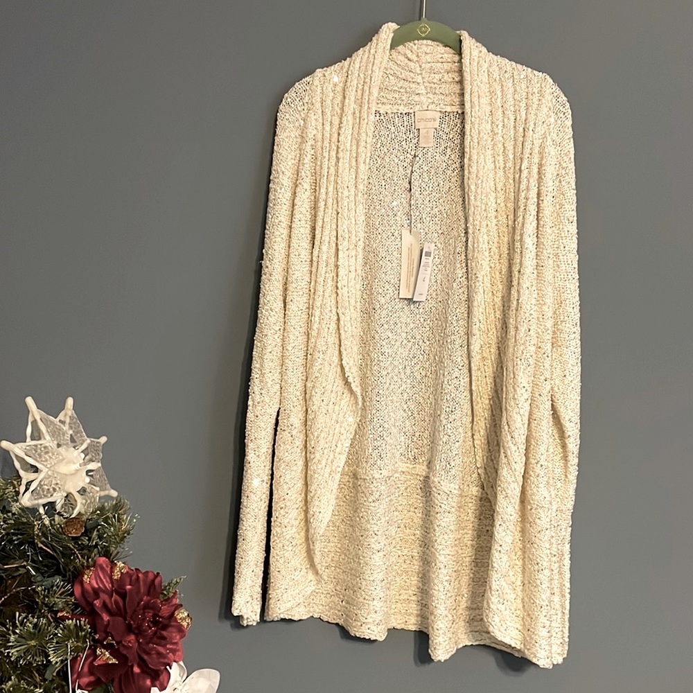 Ecru Chico’s cardigan with sequins